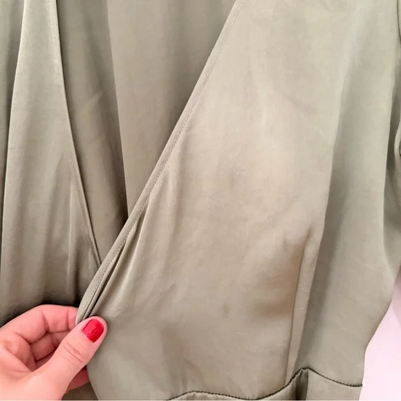 Aritzia Olive Green Wrap Midi Dress with Tie Waist - Picture 4 of 5